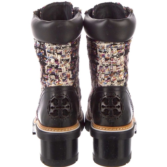 Tory Burch Tweed leather combat boots moto boots fall boots lace up booties - Picture 2 of 16